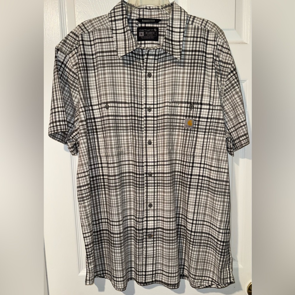 Carhartt Gray Plaid Button Down Shirt Men’s XL